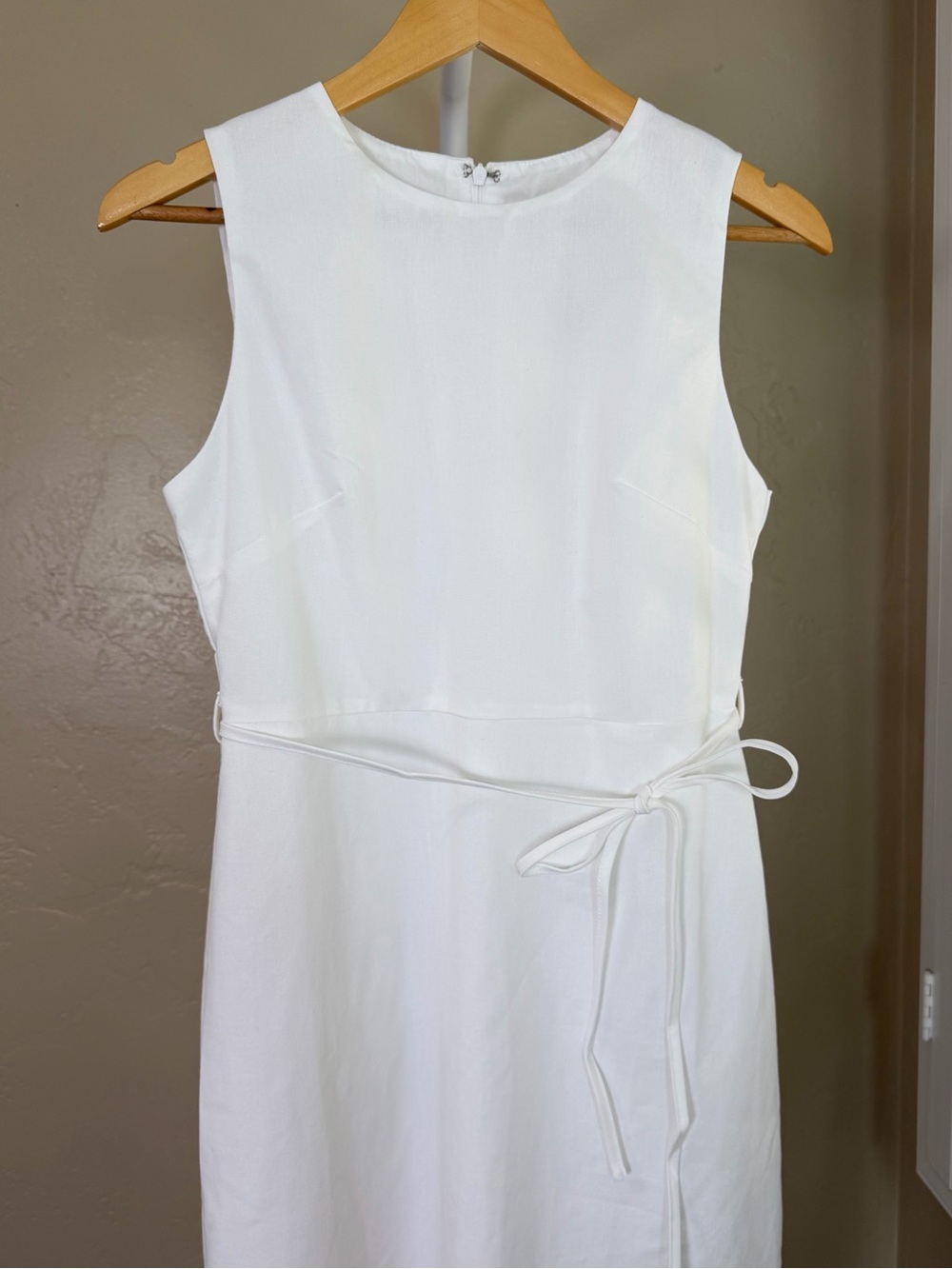 Commense White Linen Blend Sleeveless Midi Maxi Tie Waist Dress Small NWT - Picture 6 of 11